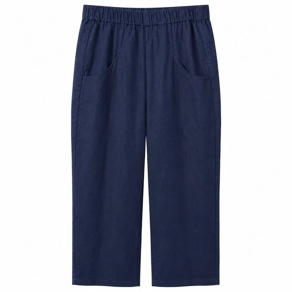 Quince European Linen Tapered Ankle Culotte Pants M Navy New Coastal Minimalist